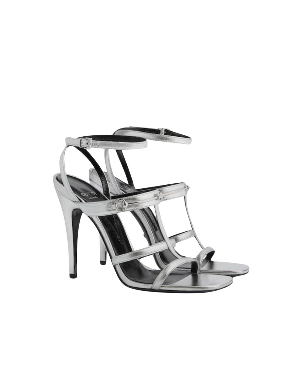 Gucci White Horsebit Silver Leather Sandals