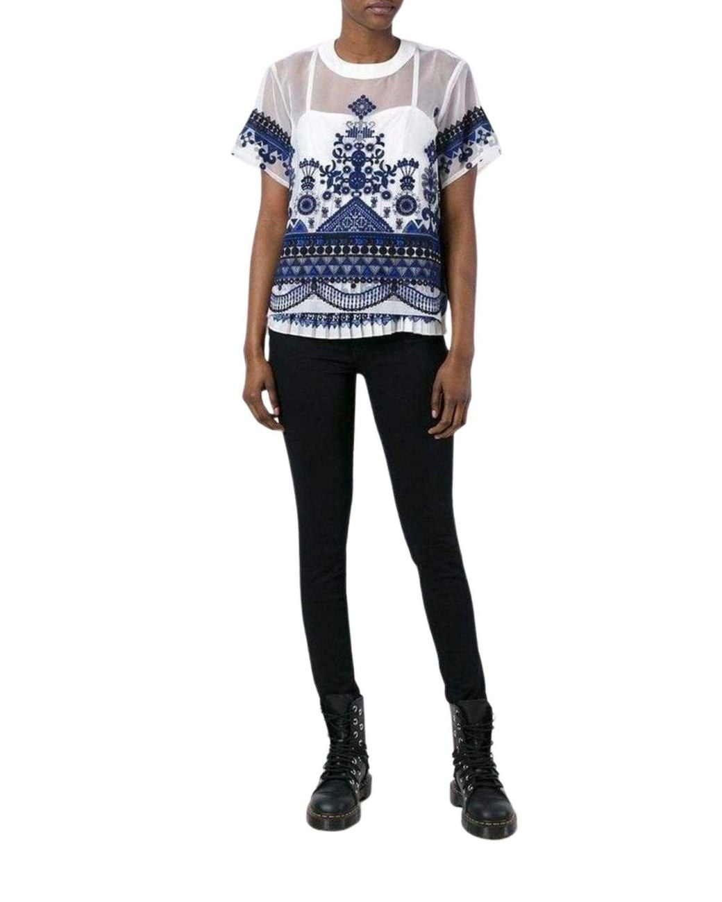 Sacai Blue Lace Organza Top L