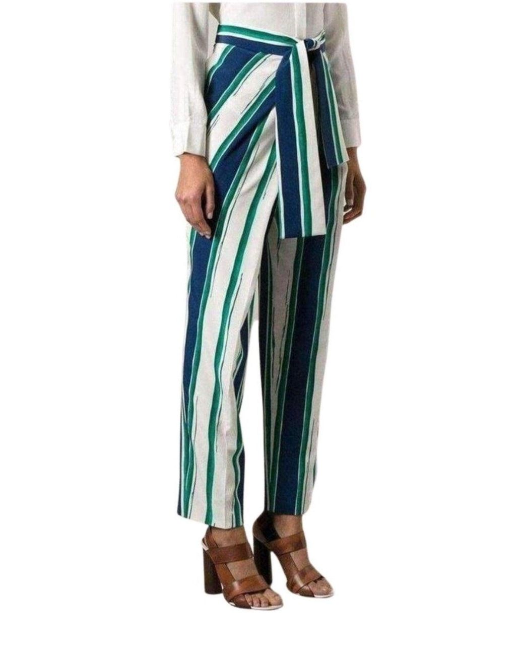 Chloé Blue Striped Sarong Silk Trousers