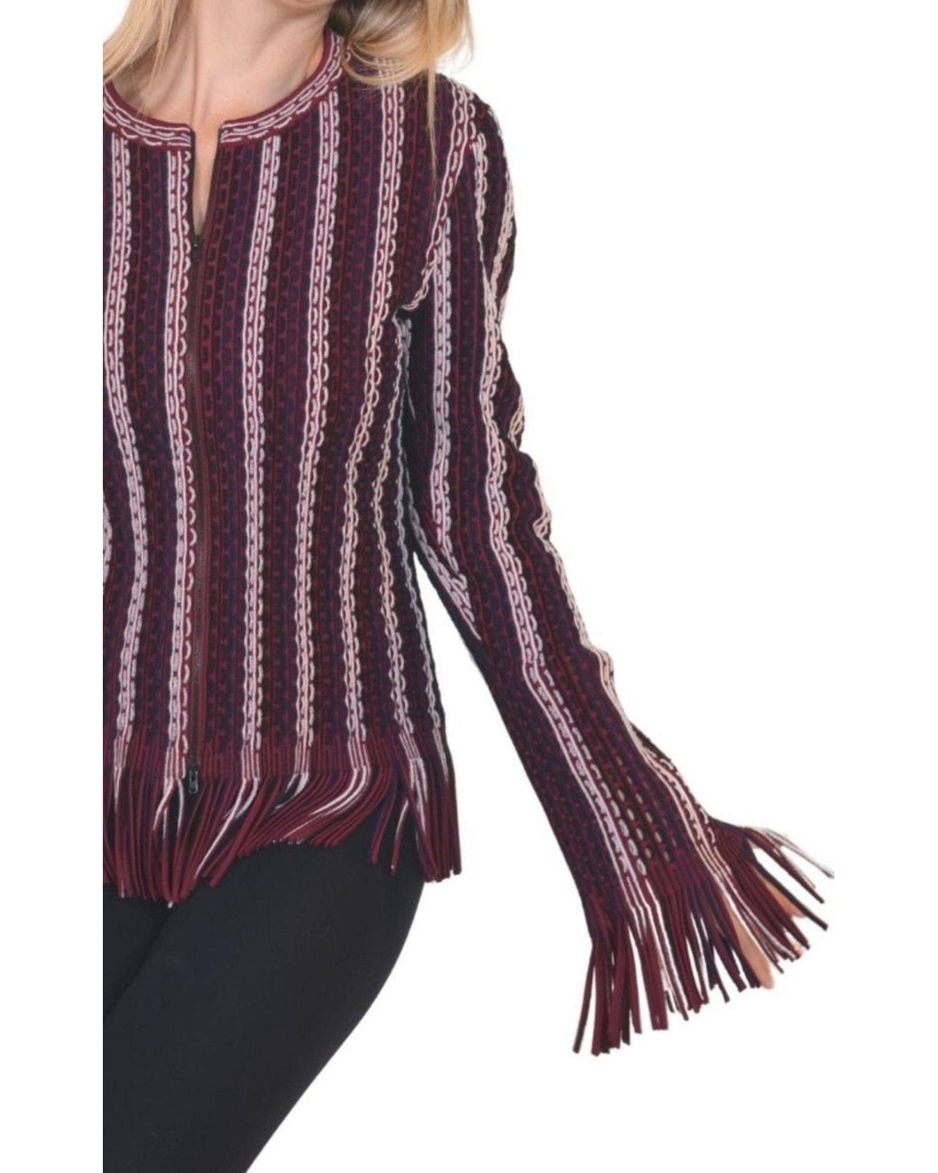 Alaïa Purple Seamed Knit Moto Fringe Jacket