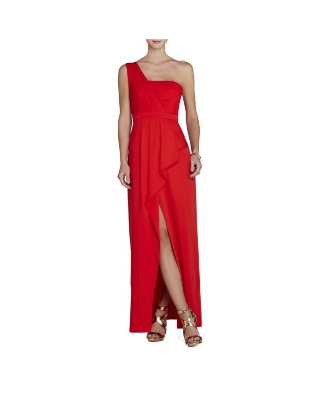 BCBG Max Azria Womens Double Ruffle Peplum Front Slit Fitted Gown