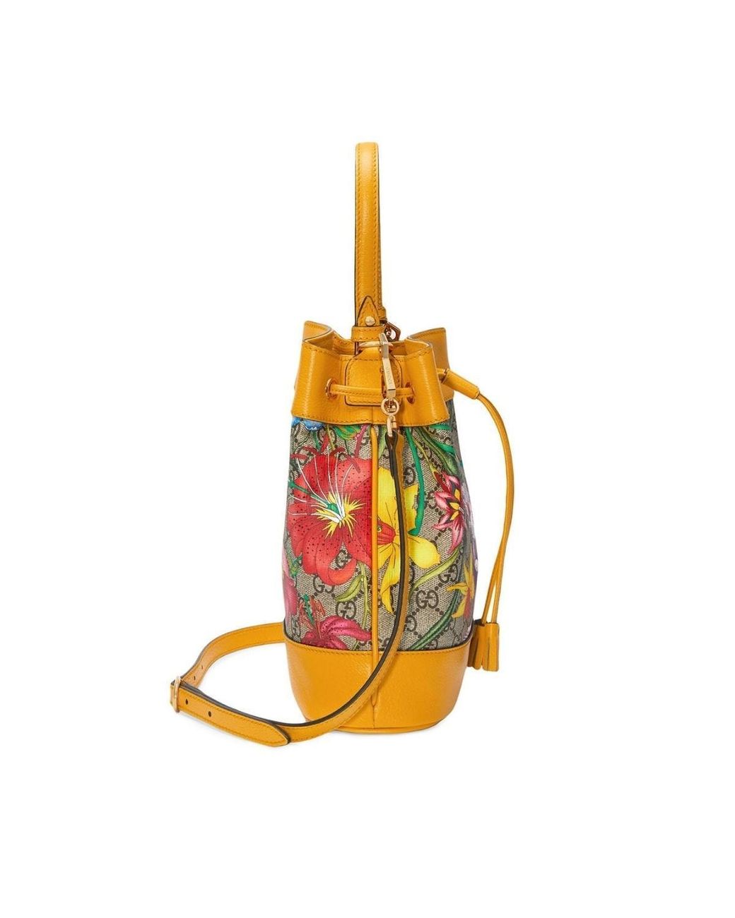 gucci ophidia gg flora pattern small bucket bag in yellow