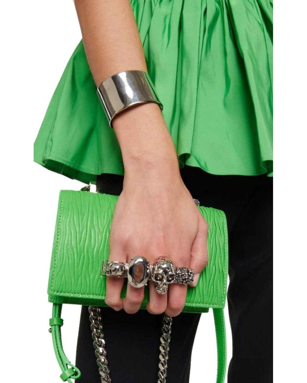 McQueen Green Jewelled Small Crossbody Satchel Bag