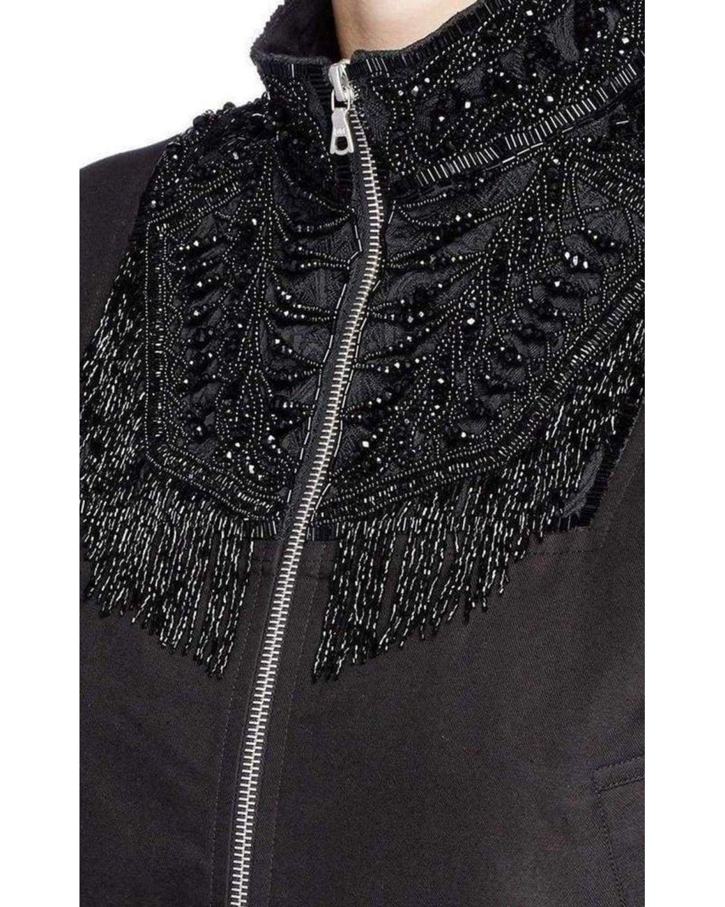 Dries Van Noten Black Viard Beaded Collar Bomber Jacket