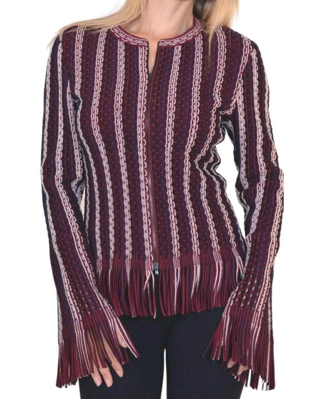 Alaïa Purple Seamed Knit Moto Fringe Jacket
