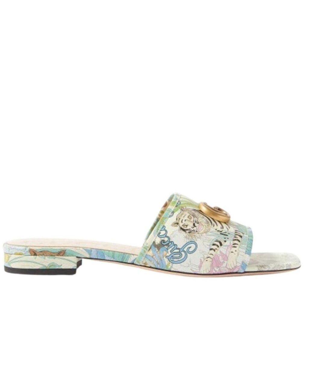 Gucci Metallic Tiger-print Leather Slides