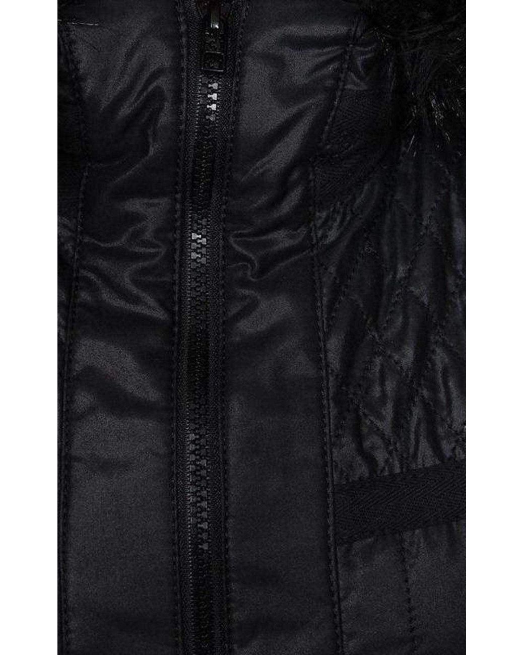BCBGMAXAZRIA Black Genova Quilted Distressed Coat
