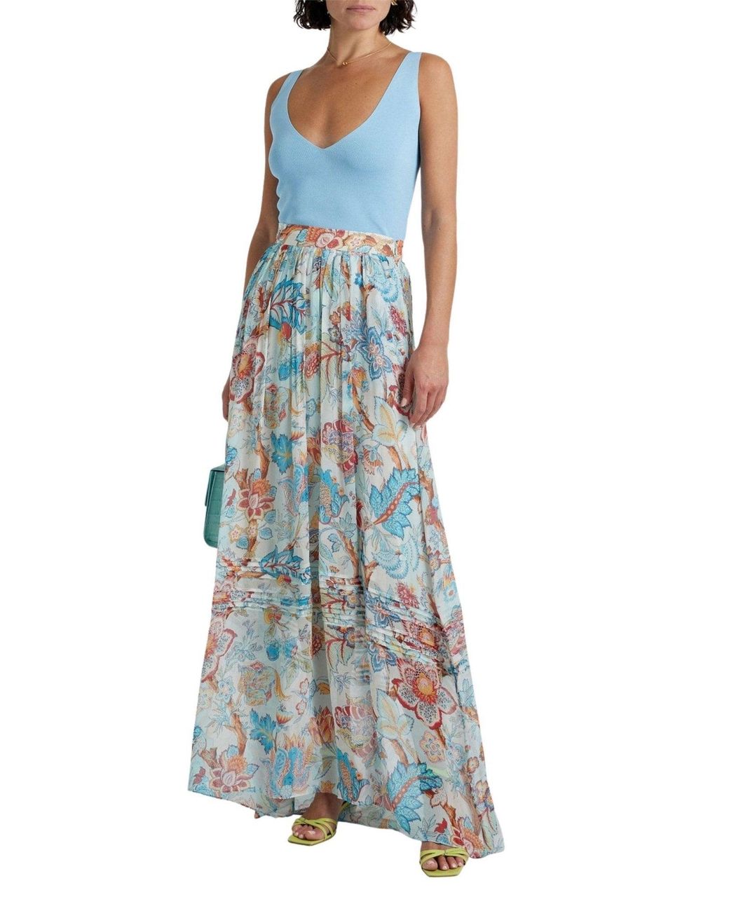 Etro White Pleated Floral-print Silk-georgette Maxi Skirt