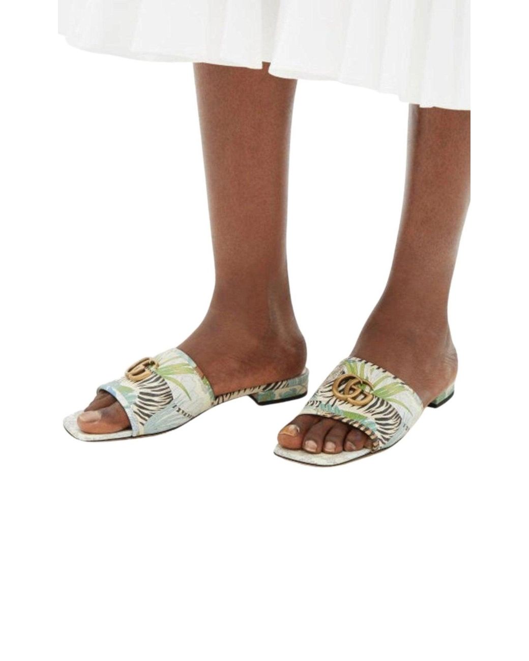 Gucci Metallic Tiger-print Leather Slides