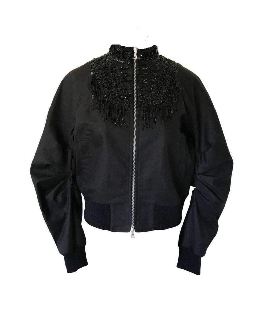 Dries Van Noten Black Viard Beaded Collar Bomber Jacket