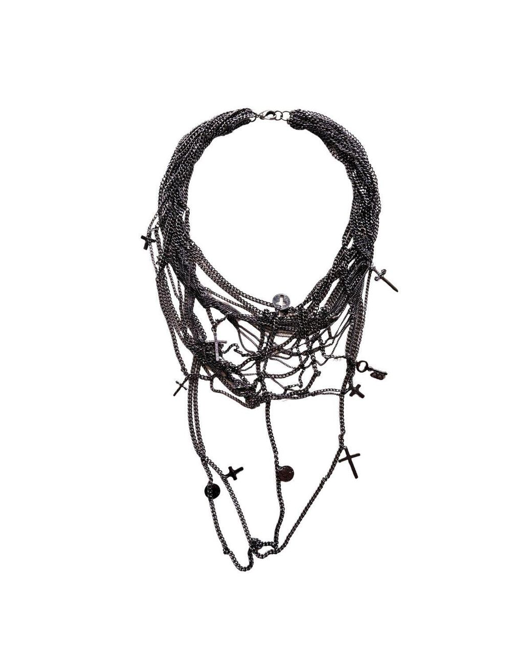 BCBGMAXAZRIA Black Layered Charm Chain Statement Necklace