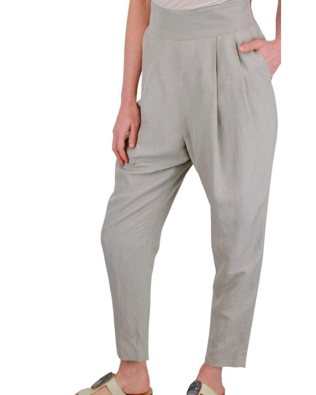 Héros Gray Grey Silk-linen Blend Pleated Pants