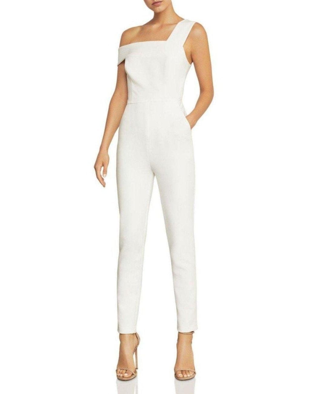 BCBGMAXAZRIA White Haida One-shoulder Jumpsuit