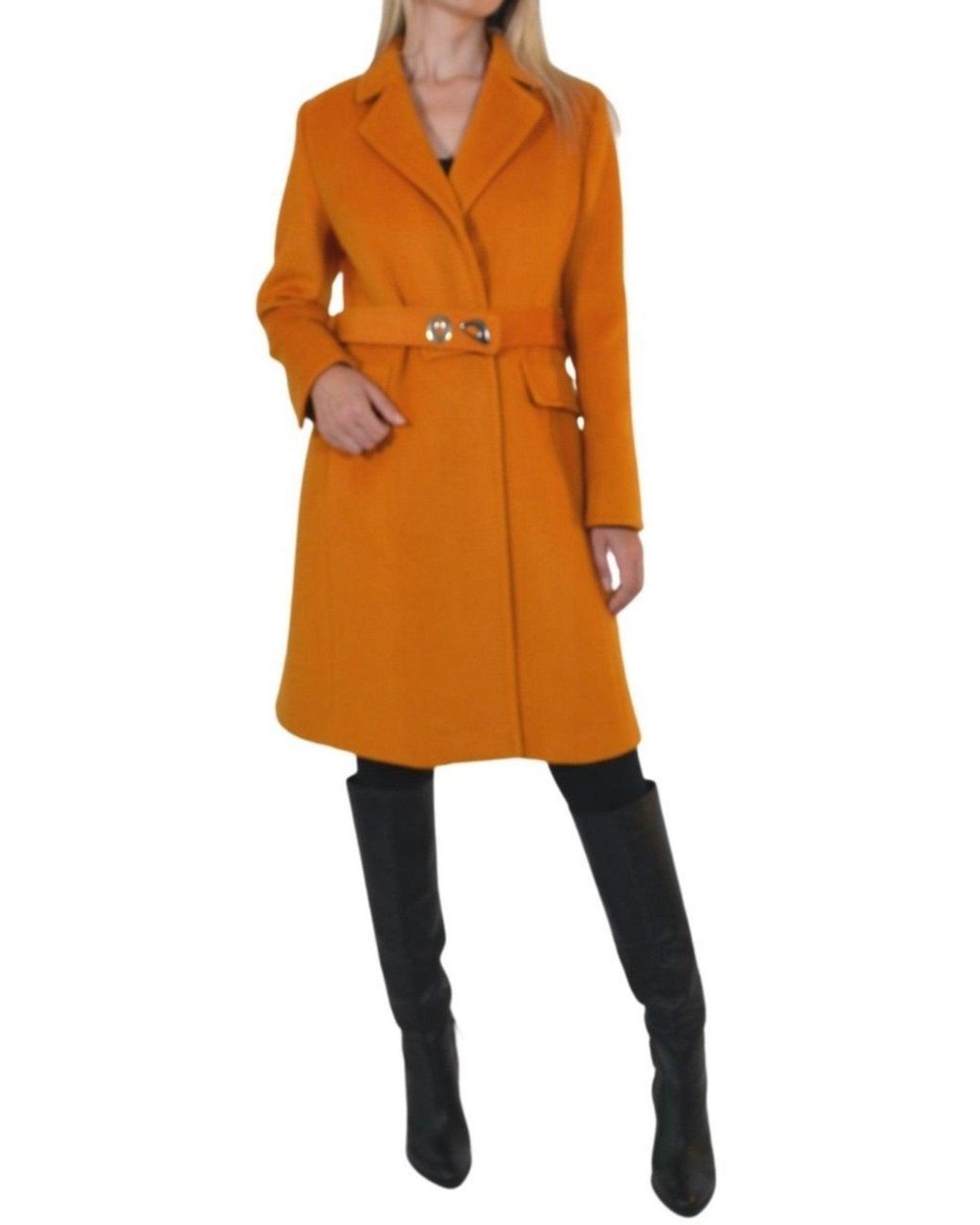Cult Moda Orange Belted Wool Blend Coat