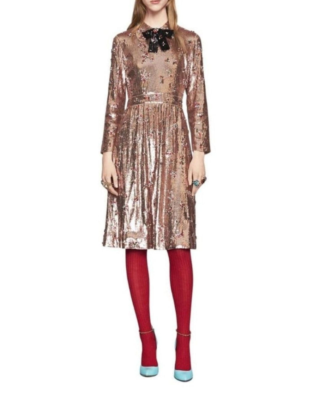 Gucci Brown Sequins With Crystal Embroidered Dress