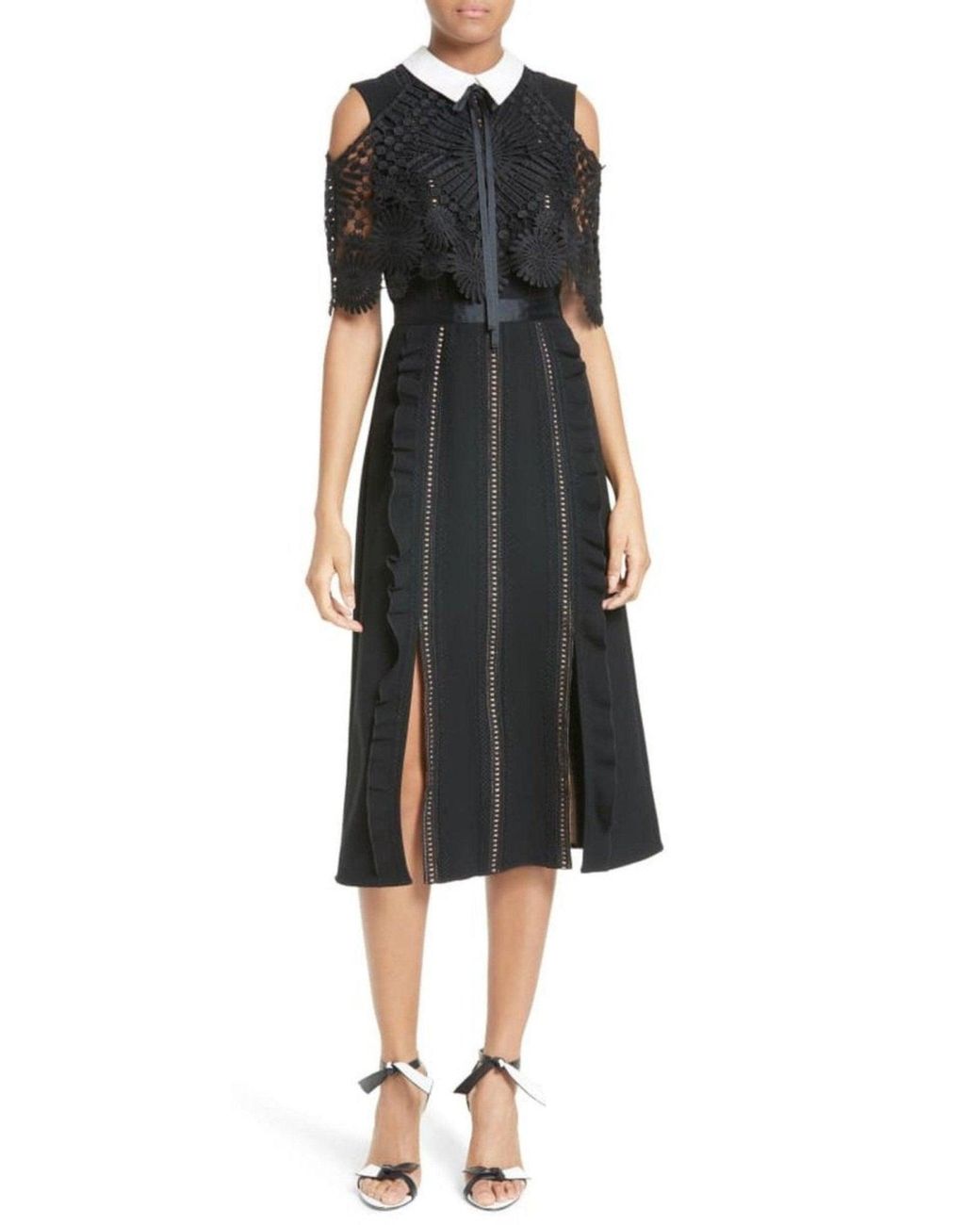 Self-Portrait Black Hinkley Cold Shoulder Midi Dress