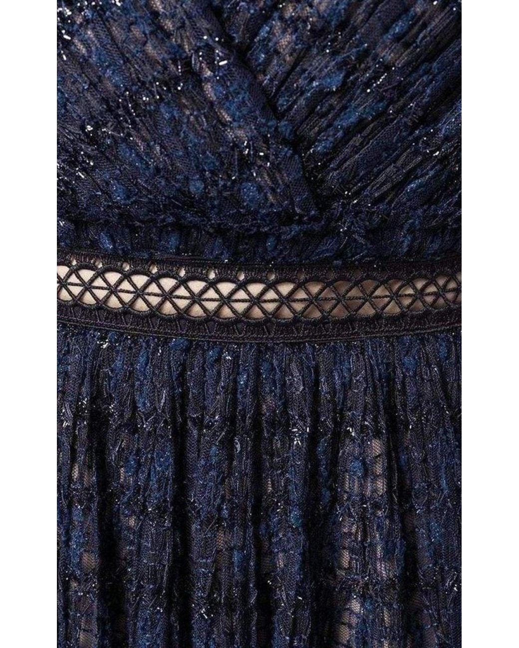 Self-Portrait Blue Navy Metallic Pattern Dress