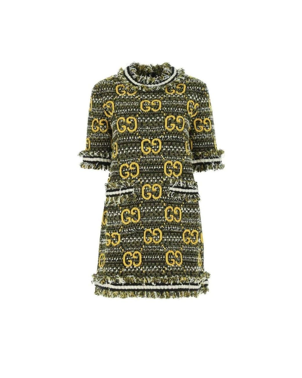 Gucci Green GG Tweed Lamé Mini Dress