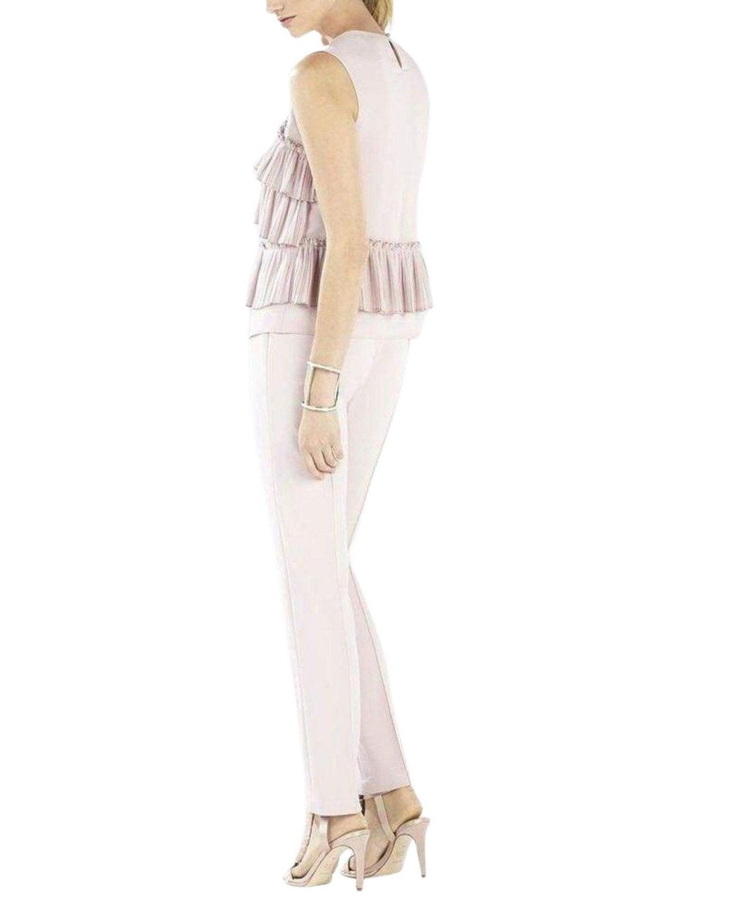 BCBGMAXAZRIA Natural Lorain Pleated Ruffle Applique Top