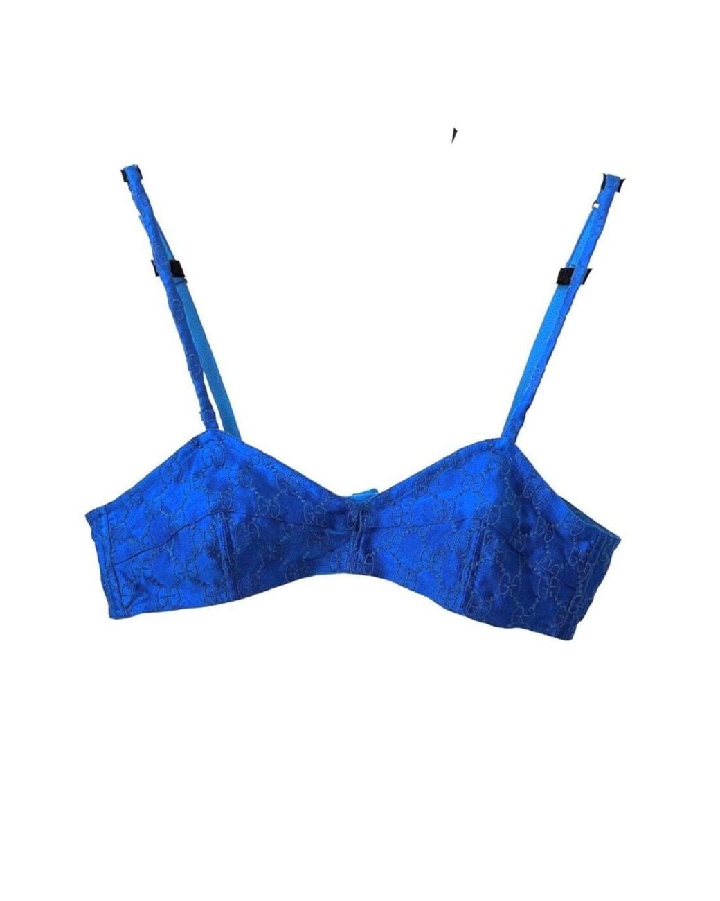 Gucci Blue Embroidered Silk Logo Crop Top