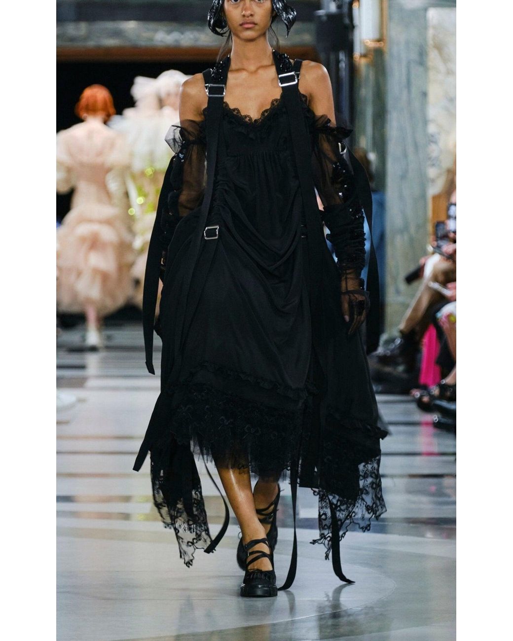 Simone Rocha Black Draped Buckle Silk Midi Dress