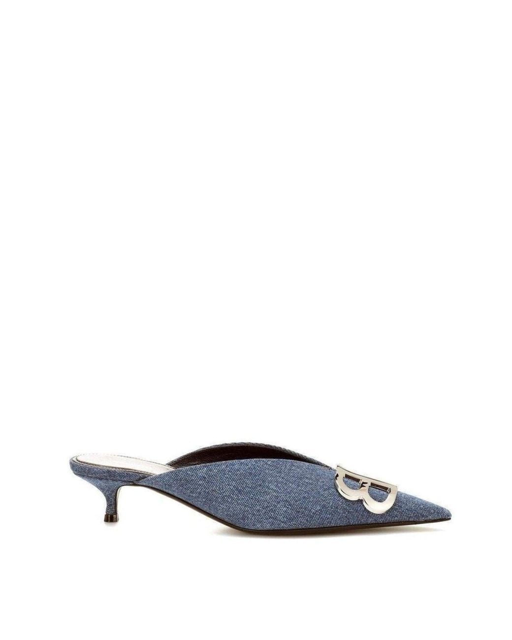 Balenciaga Blue Bb Denim Kitten-heel Mules