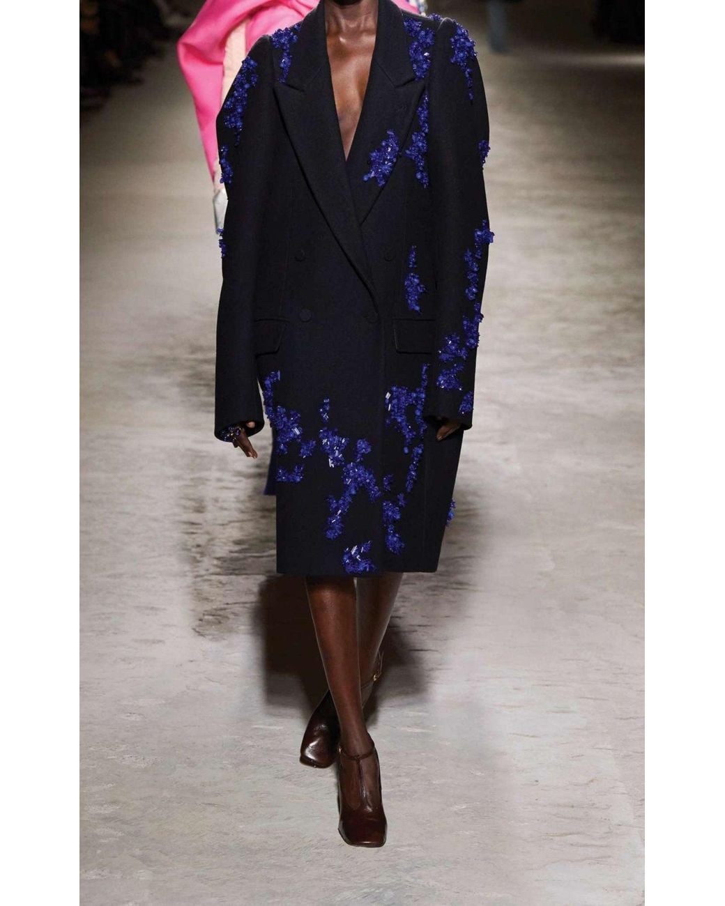 Dries Van Noten Blue Rinky Embroidered Wool-blend Cocoon Coat