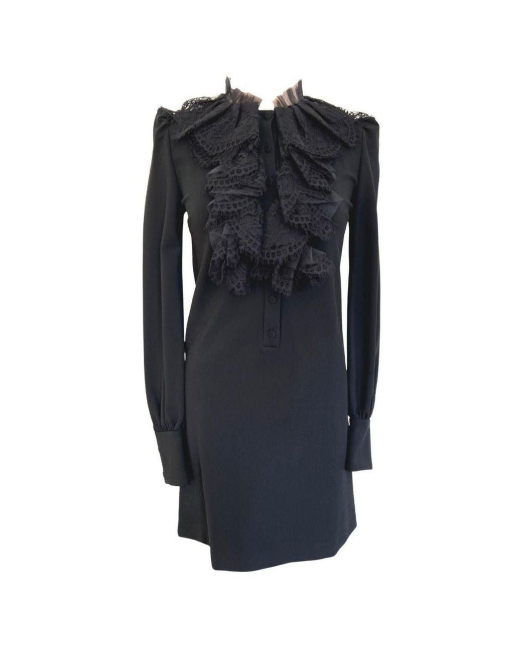 Gucci Blue Black Ruffle Lace Mini Dress