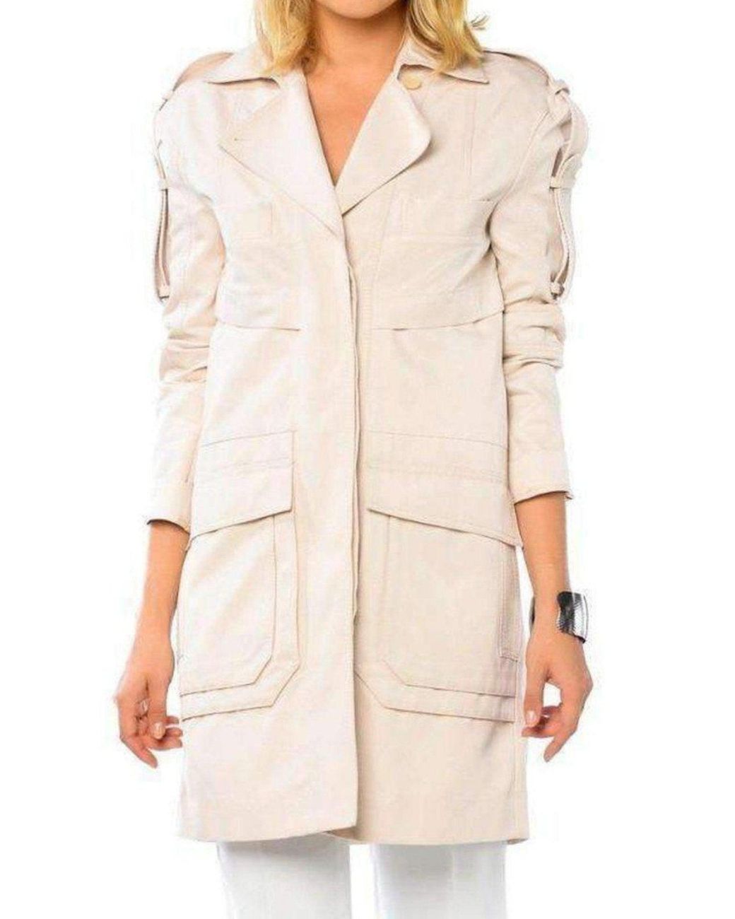 BCBGMAXAZRIA Natural Long Cotton Blend Coat