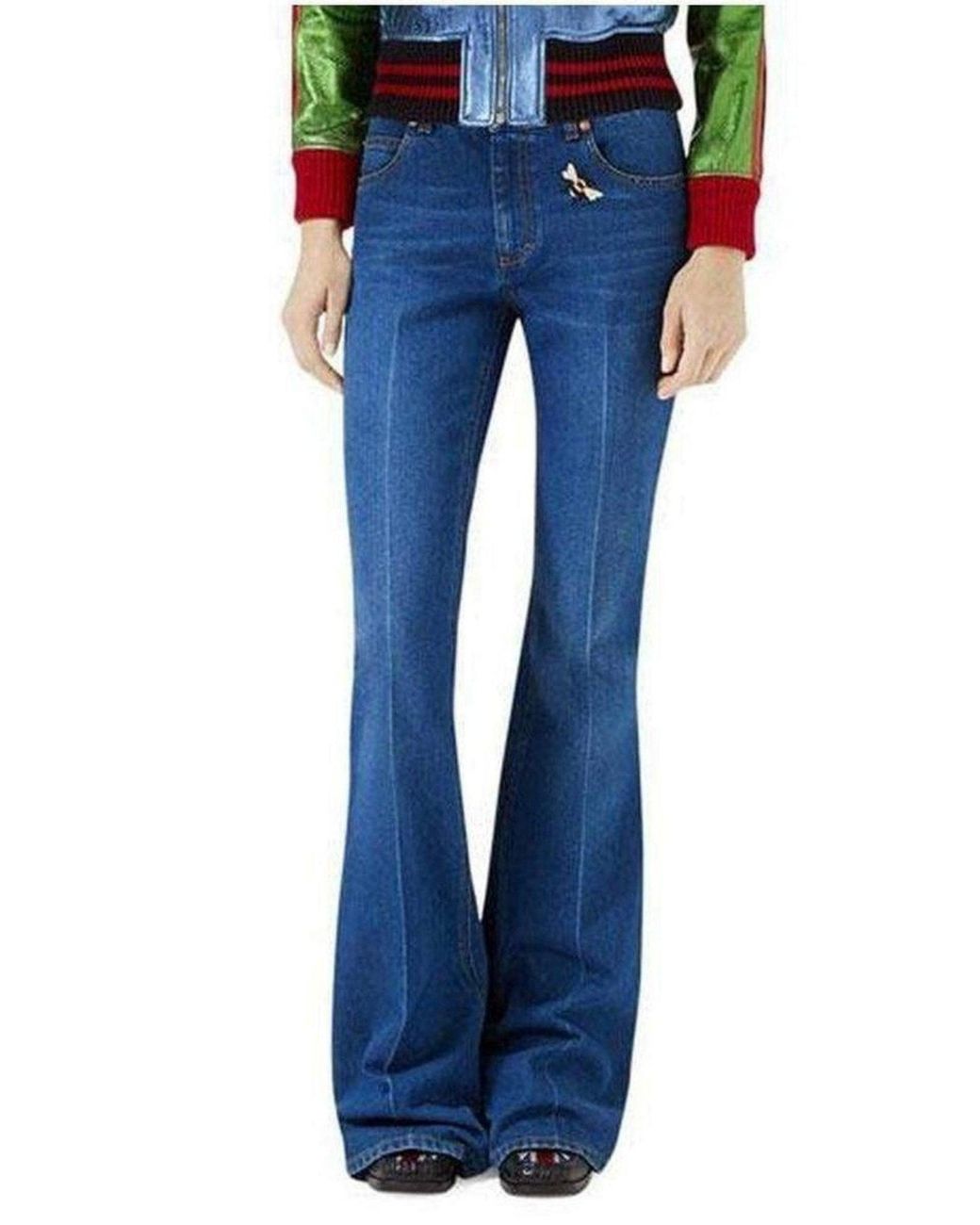 Gucci Blue Bee & Butterfly Patches Jeans