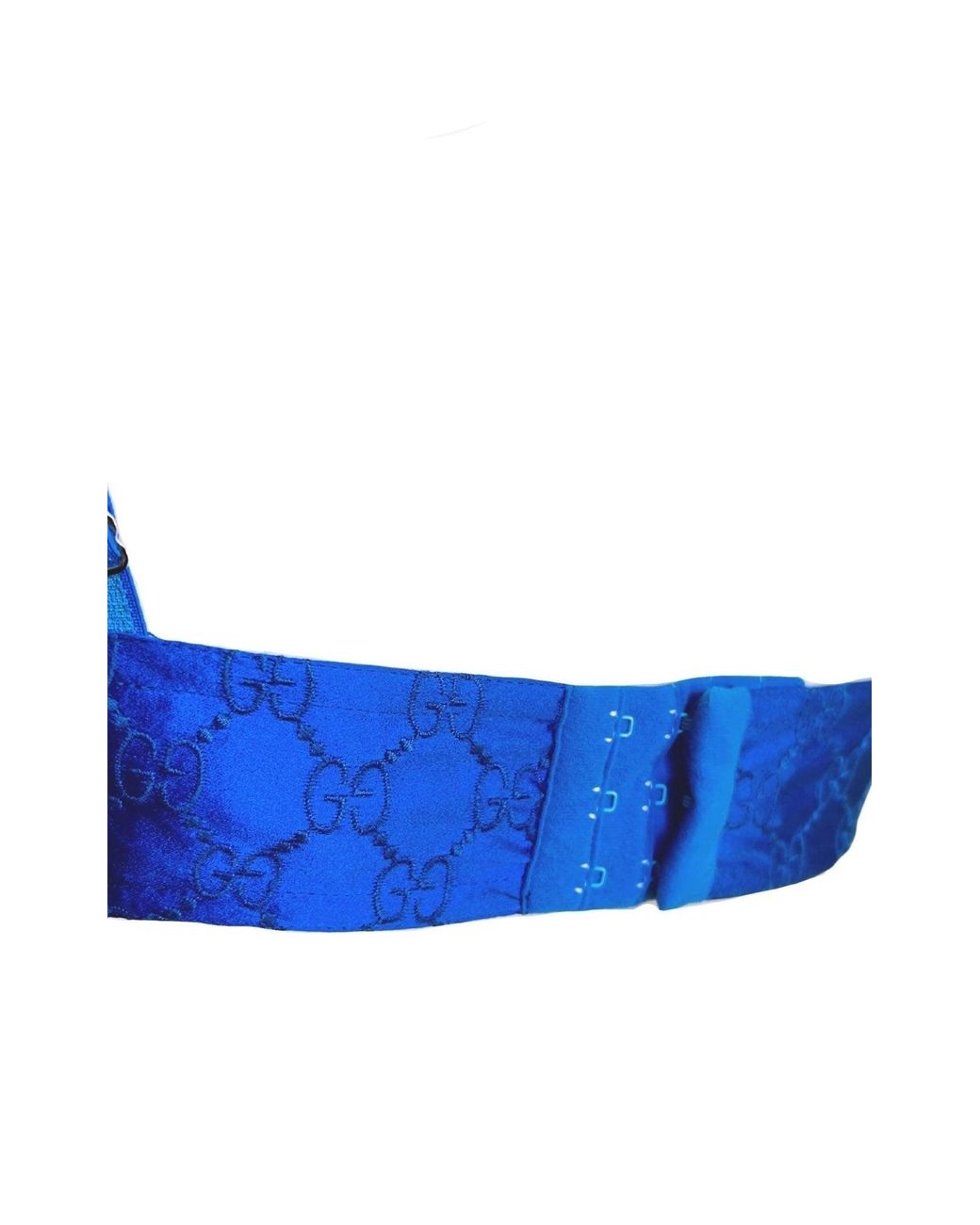 Gucci Blue Embroidered Silk Logo Crop Top