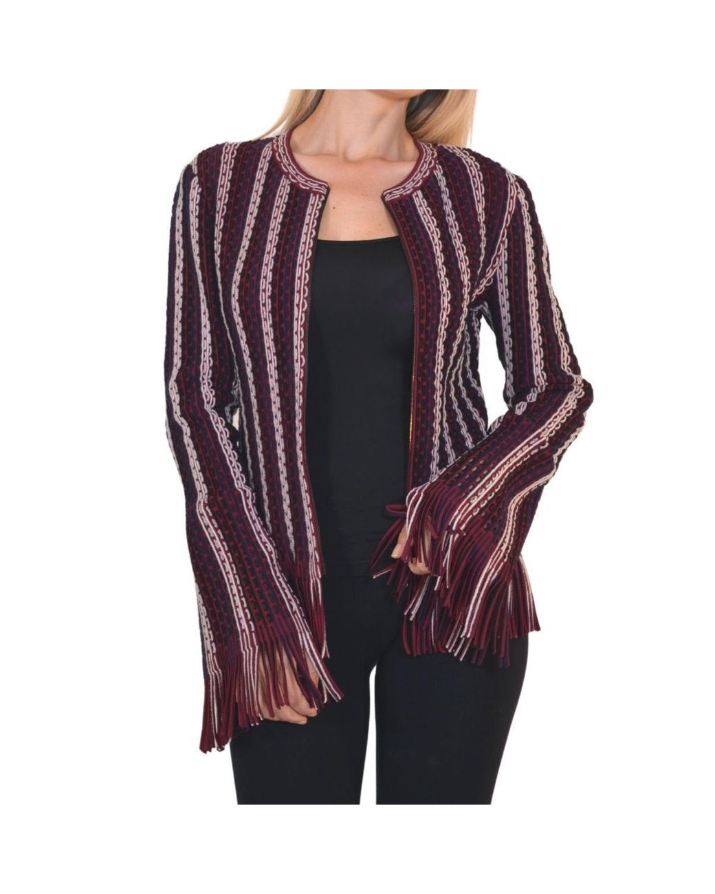 Alaïa Purple Seamed Knit Moto Fringe Jacket