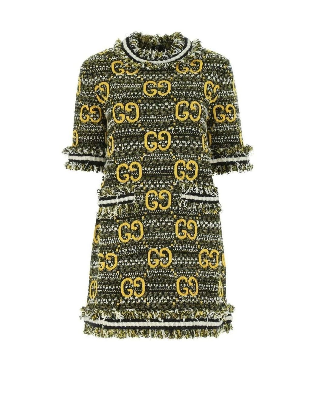 Gucci Green GG Tweed Lamé Mini Dress