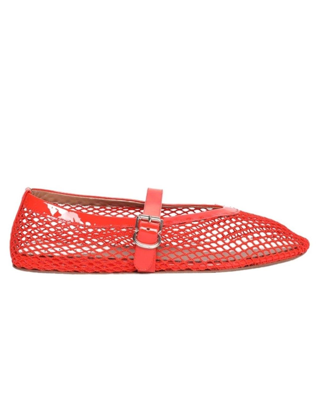 Alaïa Red Leather Trimmed Fishnet Ballet Flats
