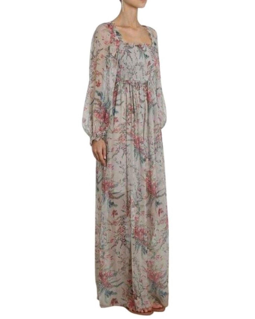 Zimmermann Gray Bayou Shirred Long Dress S