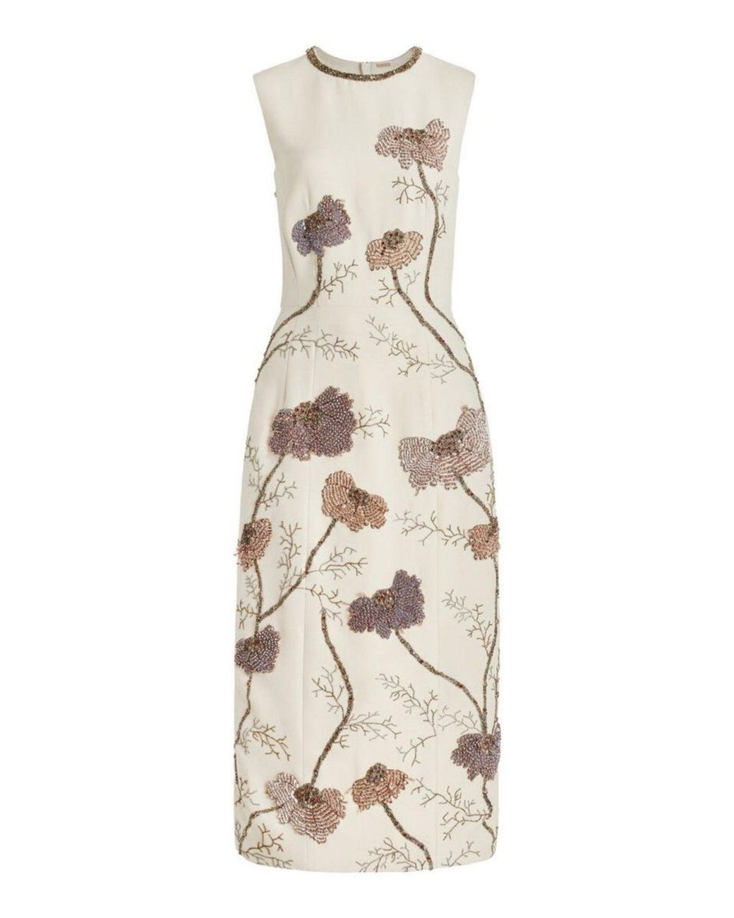 Adam Lippes Natural Floral Embroidered Wool-silk Sheath Midi Dress