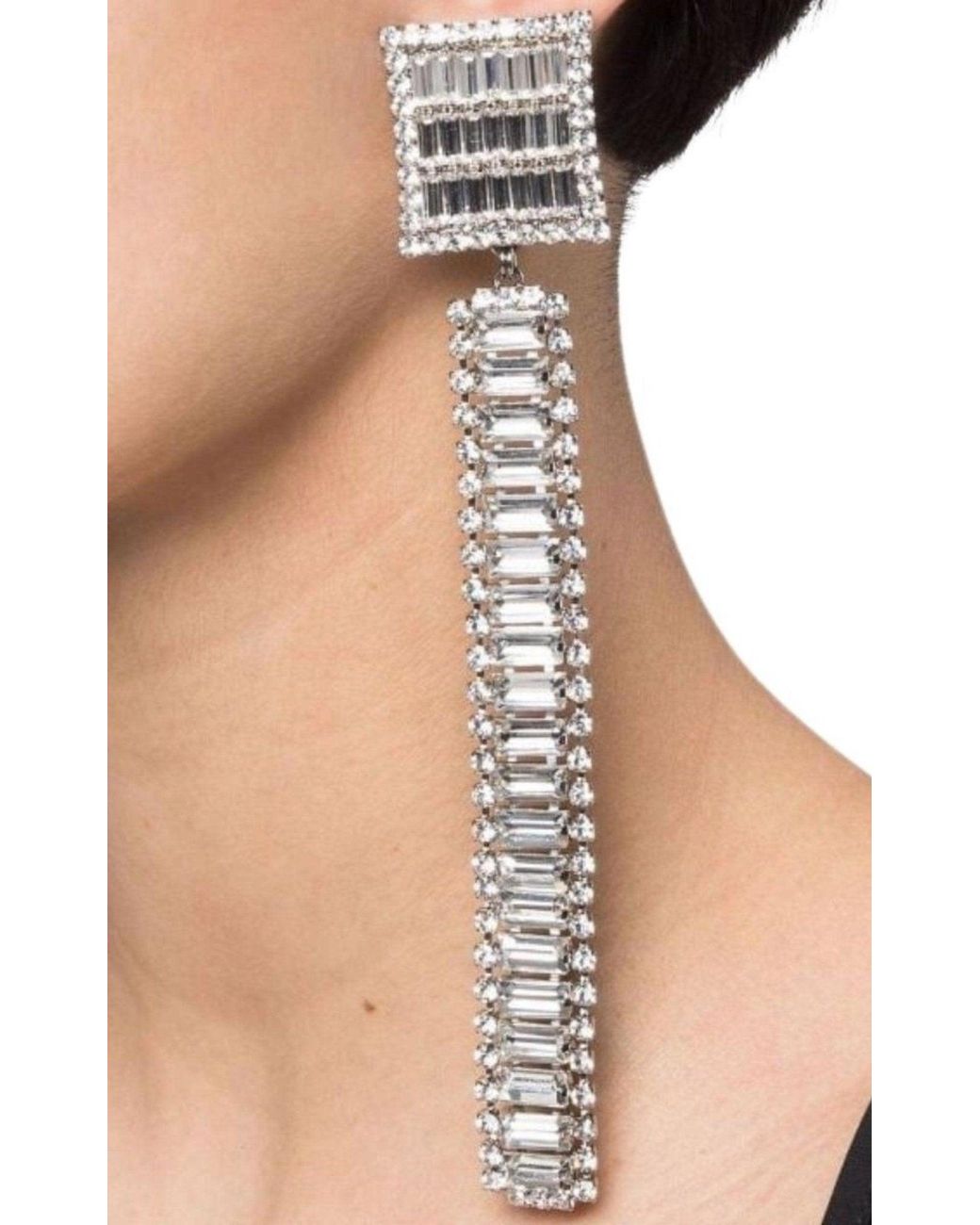 Alessandra Rich White Long Crystal-embellished Earrings
