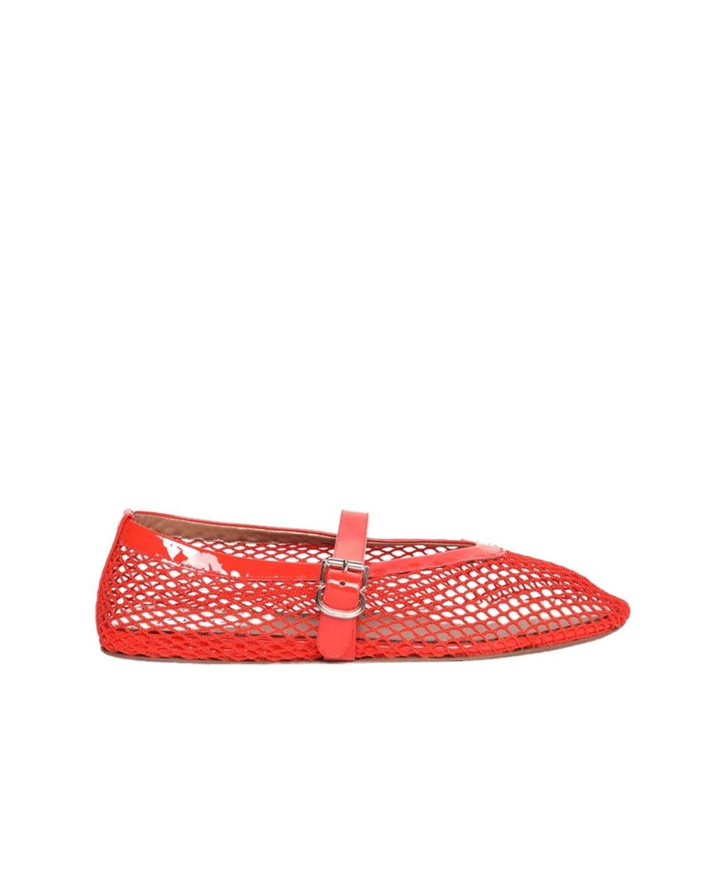 Alaïa Red Leather Trimmed Fishnet Ballet Flats