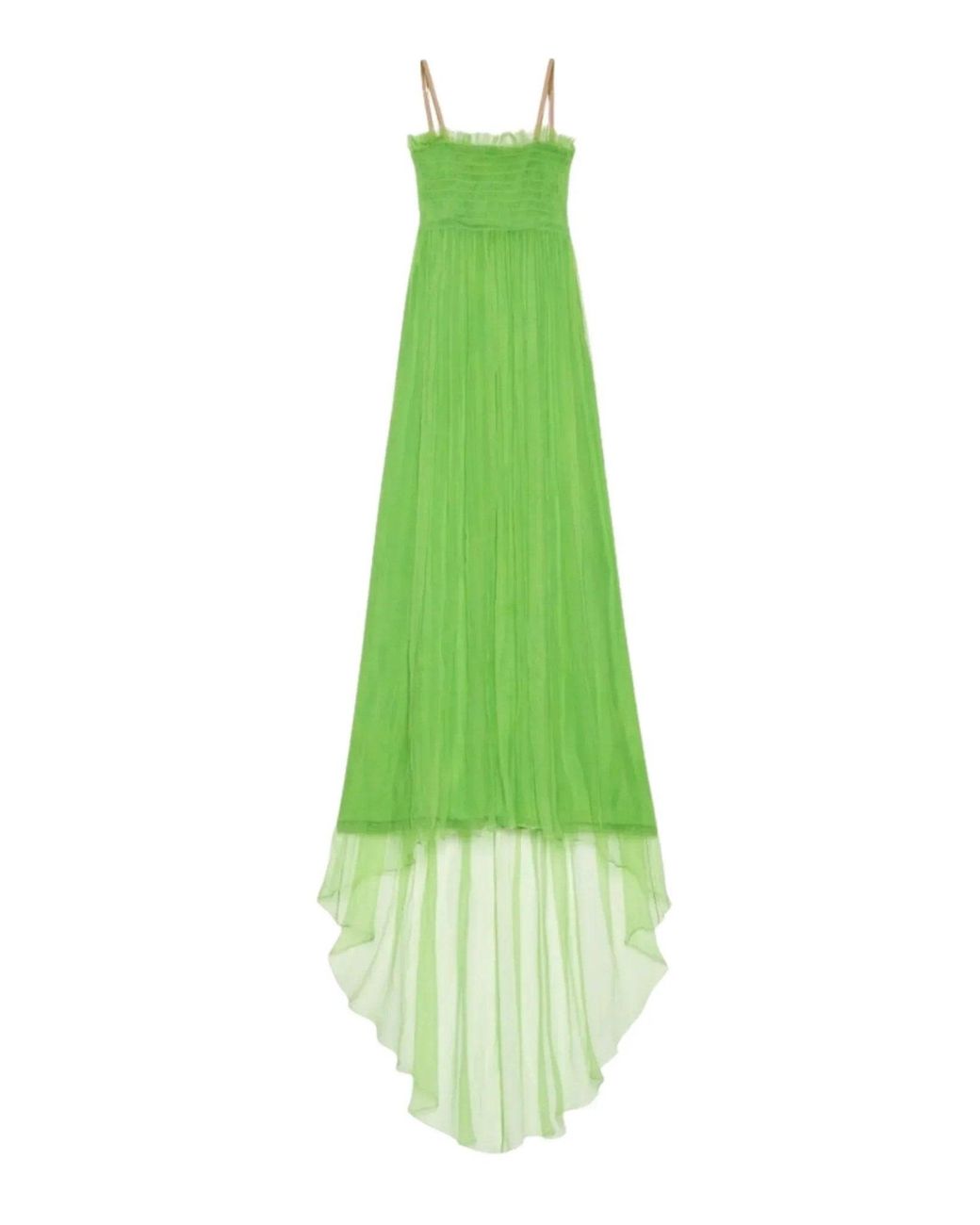 Gucci Kiwi Green Shirred Bodice Smocked Silk Gown