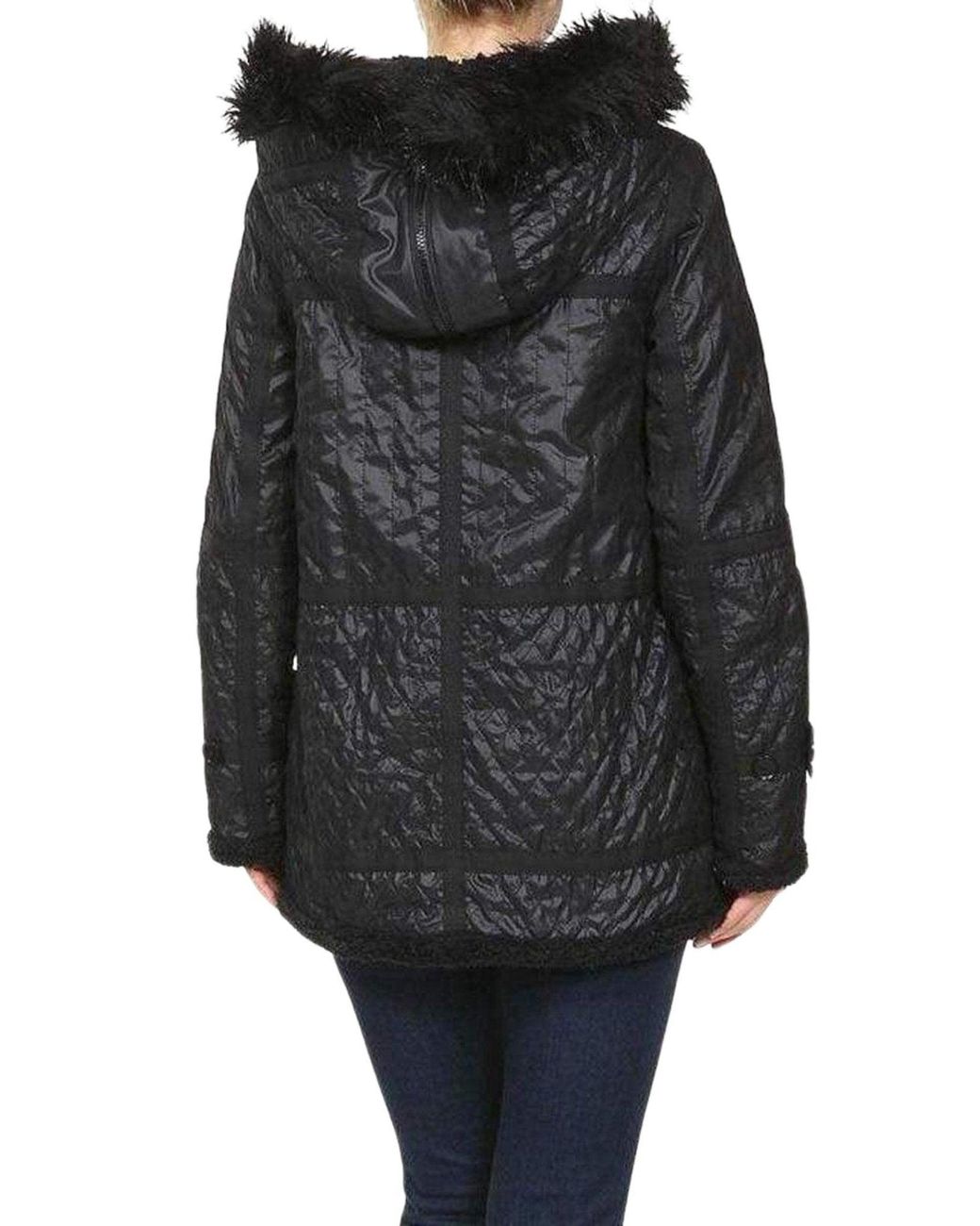 BCBGMAXAZRIA Black Genova Quilted Distressed Coat