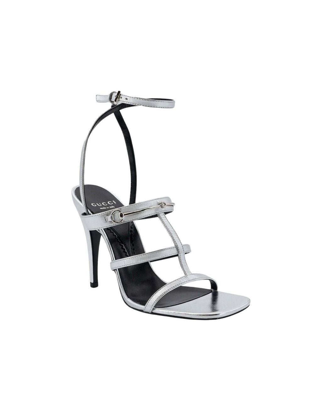 Gucci White Horsebit Silver Leather Sandals