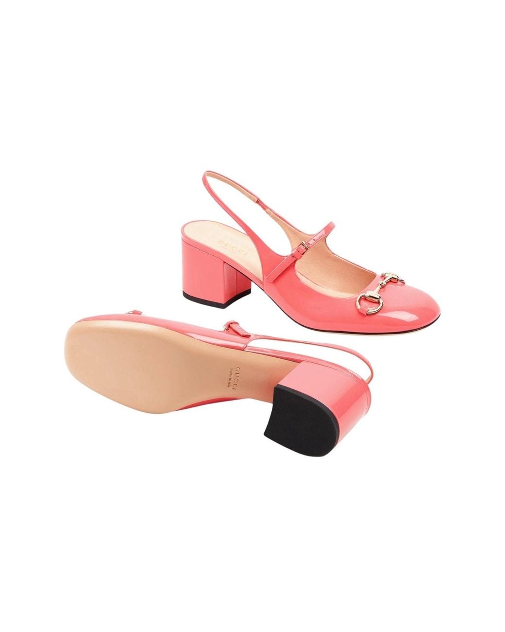 Gucci Pink Horsebit 55 Patent Leather Slingback Pumps