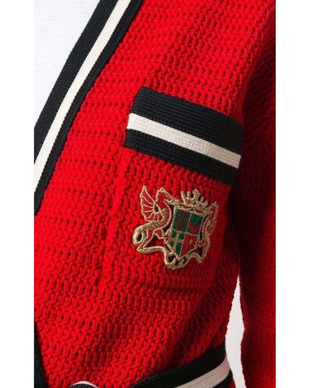 Gucci Red Striped Hem Cardigan Coat L