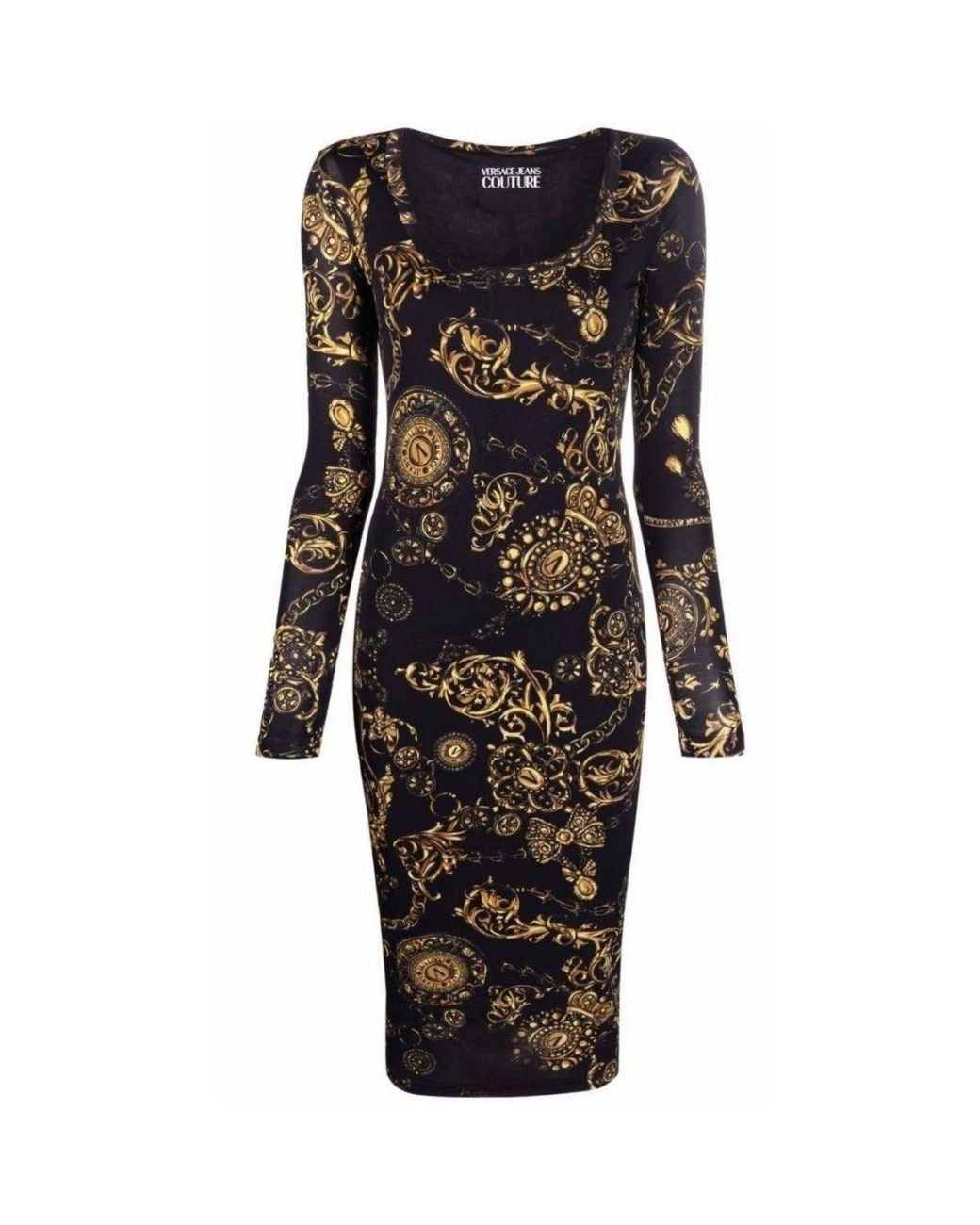Versace Jeans Couture Black Baroque Print Midi Dress