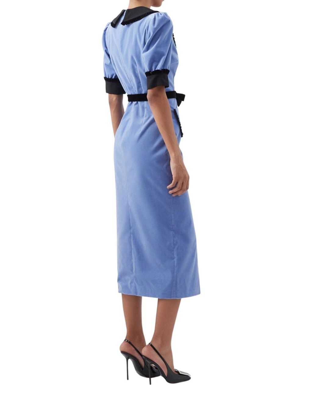Alessandra Rich Blue Fitted Velvet Dress