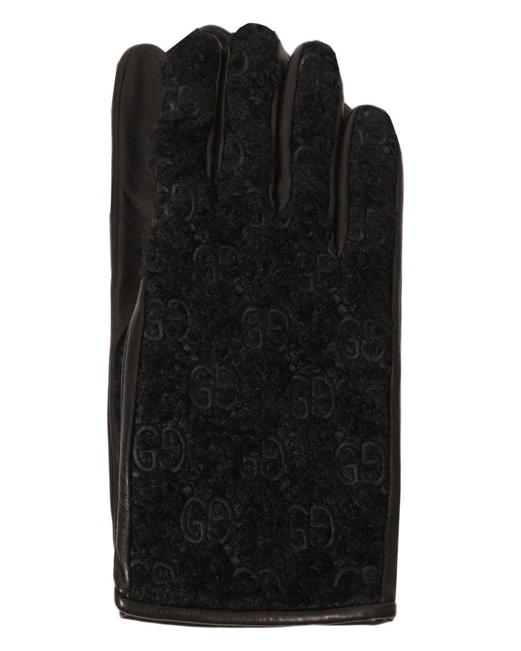 Gucci Black Leather Embossed Monogram GG Gloves