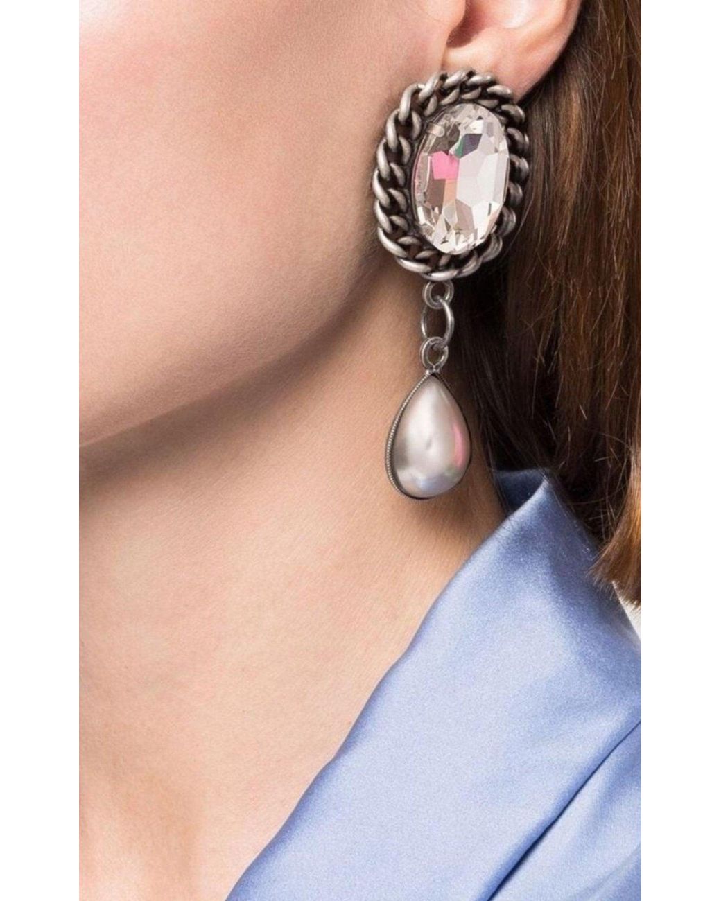 Alessandra Rich Metallic Pearl Drop Clip-on Earrings