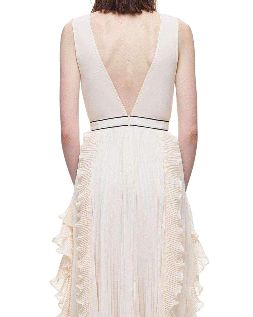 Self-Portrait White V-neck Dress With Fluted Pleats Uk 6 (us 2)