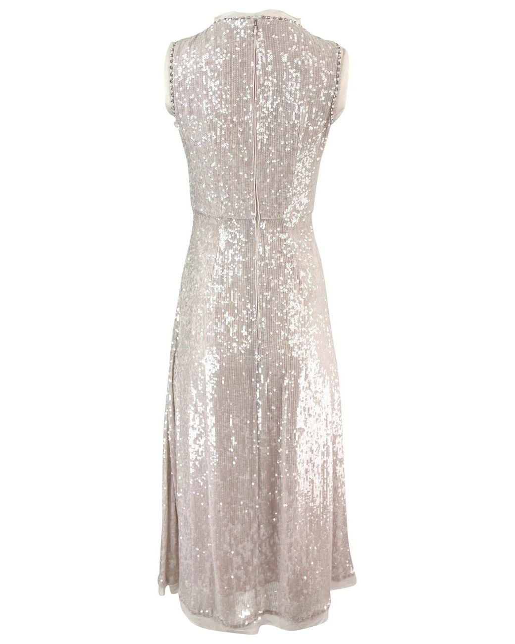 Erdem White Denise Crystal Embellished Sequin Midi Dress