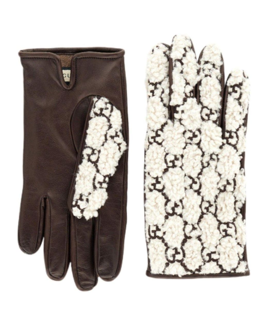Gucci Black Brown Leather Embossed Monogram GG Gloves